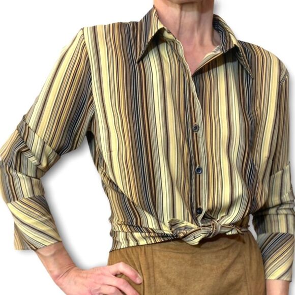 Vintage Top Stripe Blouse Button Down Shirt Work Wear Office Size Medium - Picture 2 of 6